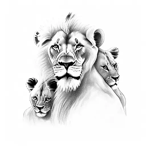 Lion Father With Cubs