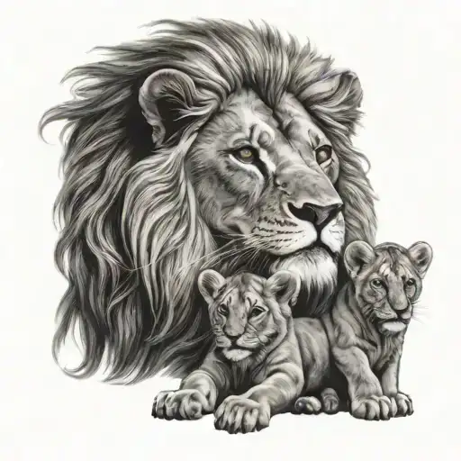 Old Lion With His Cub And Younger Male Cub