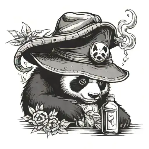Panda Smoking Weed And Holds A Bottle Wearing A Bucket Hat