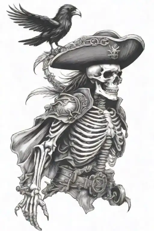 Skeleton Pirate With Crow On It's Shoulder