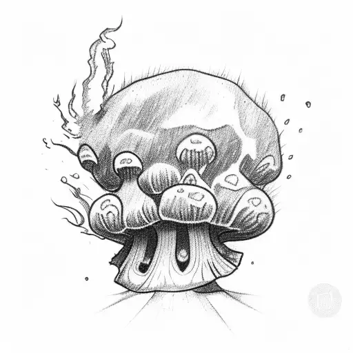A Sketch-style Tattoo Of A Mushroom Spore Releasing Psychedelic Smoke