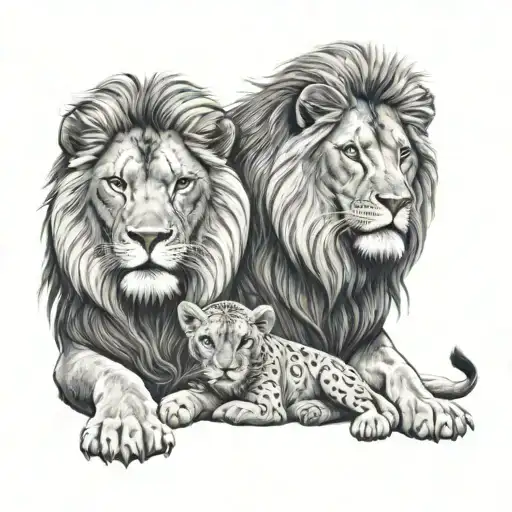 Grandfather Lion With His Son And Grandson