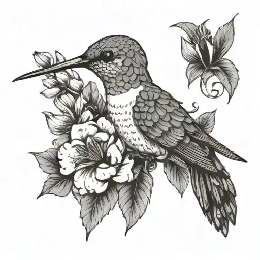 Hummingbird Surrounded By Roses Mayflowers Hibiscus