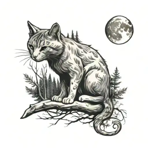 Cat And Forest And Moon