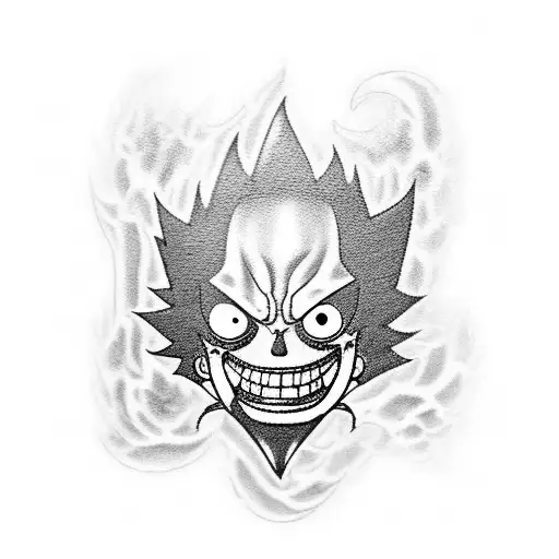 A Black-grey Tattoo Featuring Iconic Symbols From One Piece And Bleach