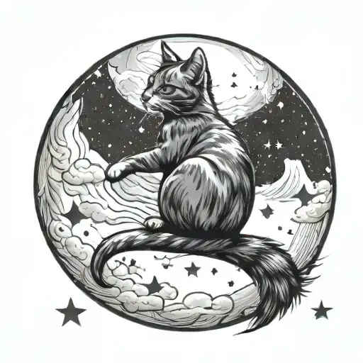 Cat Sitting On The Moon Reaching For Stars
