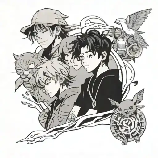 Design A Tattoo Featuring A Mix Of Stray Kids Members And Iconic Studio Ghibli Scenes