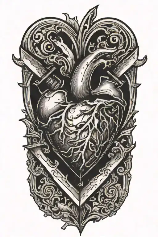 Heart Split In Two With Knife Crossed