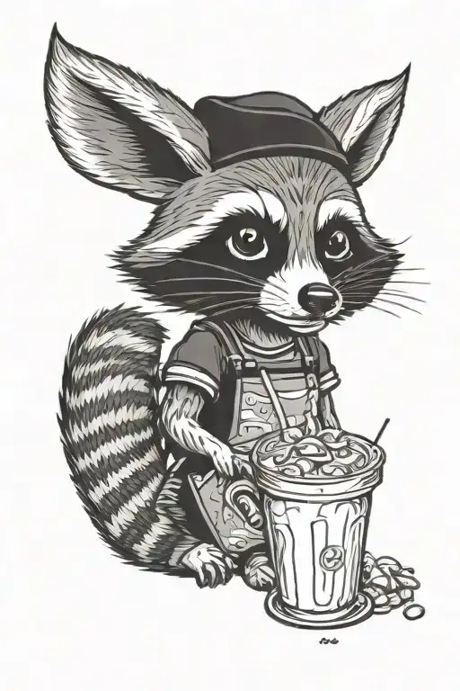 Female Raccoon Wearing A Baking Apron And Holding An Iced Coffee