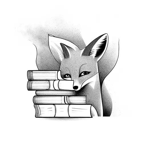 A Curious Fox Peeking Out From Behind A Stack Of Books