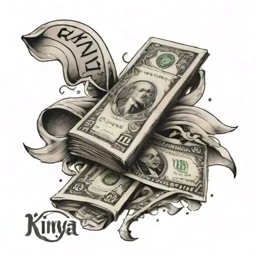 Kinya Name Tattoo Featuring Money Falling With A Frase
