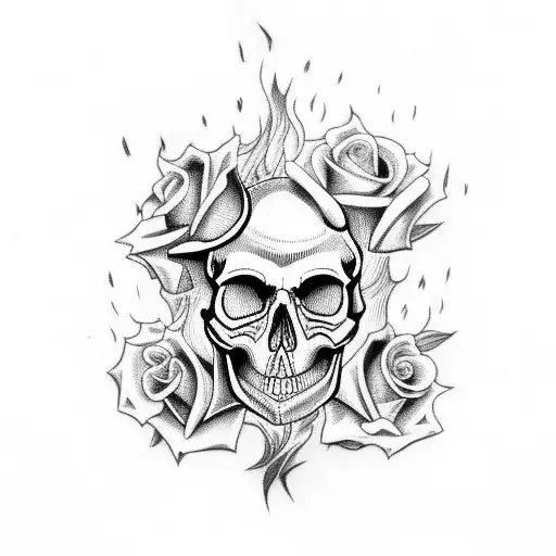 Skull Fire And Rose