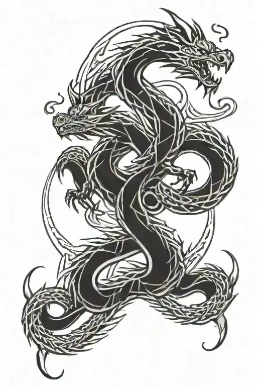 Norse Knotwork Intertwined Dragon Thin Line