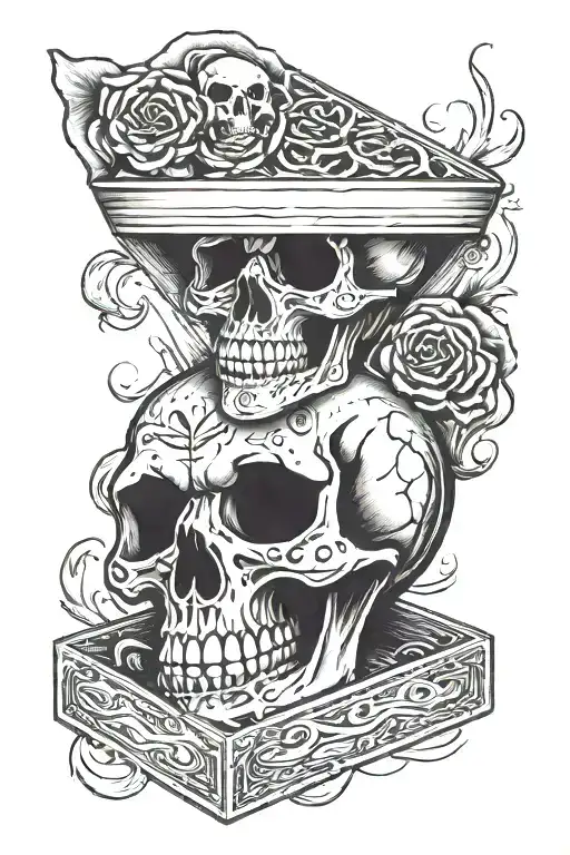 A Pizza Box With A Calavera Skull Peeking Out From Inside