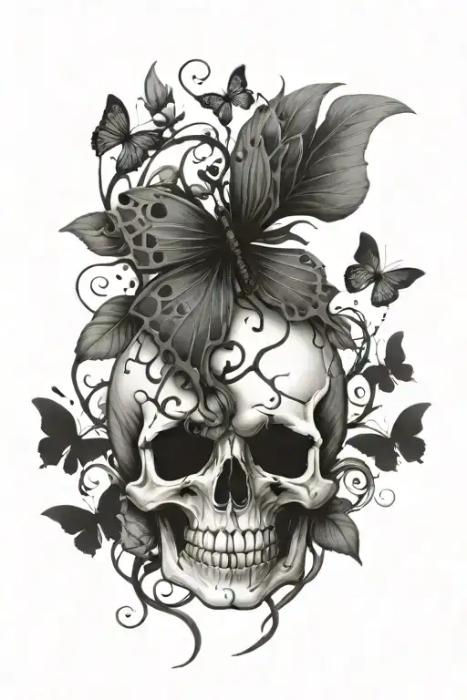 Vines Thorns Growing Up With A Butterfly's With Skulls In Wings