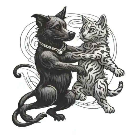 A Black Dog And A Cat Dancing Together In A West Coast Swing Pose