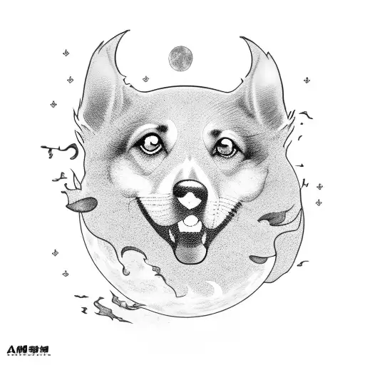 A Korean-inspired Art Piece Featuring A Dog Howling At The Moon