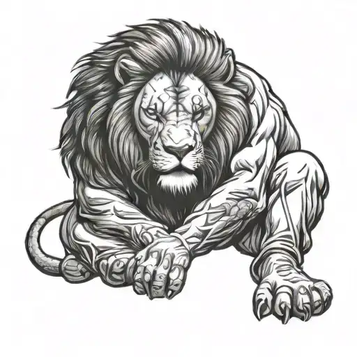 A Lion Wearing A Jiu Jitsu Gi Performing A Submission