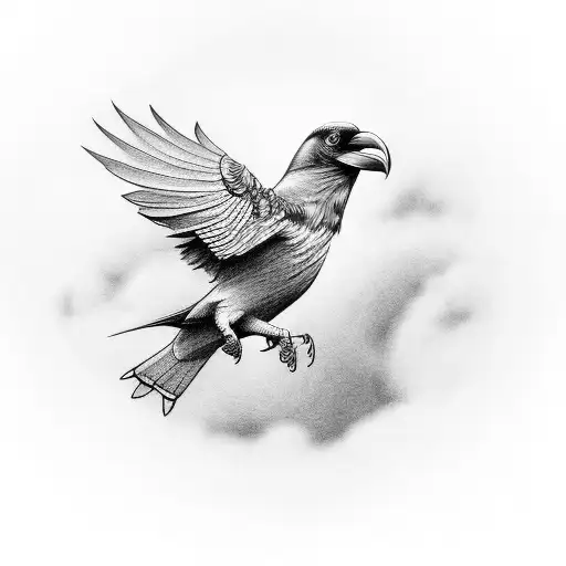 Raven Bird Flying In The Sky