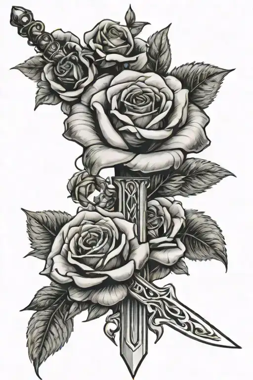 Sword Intertwined With A Blooming Rose Intertwined