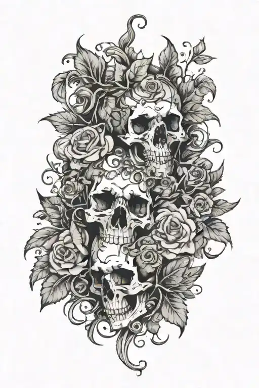 Vines With Thorns Wrapping Around Skulls And Flowers