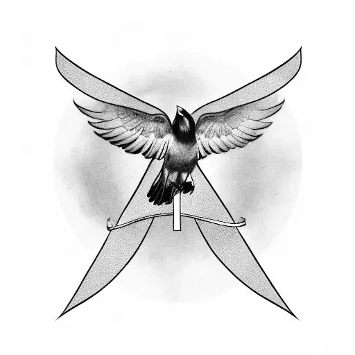 Crow Flying And Holding A Ribbon With Roman Numerals On It