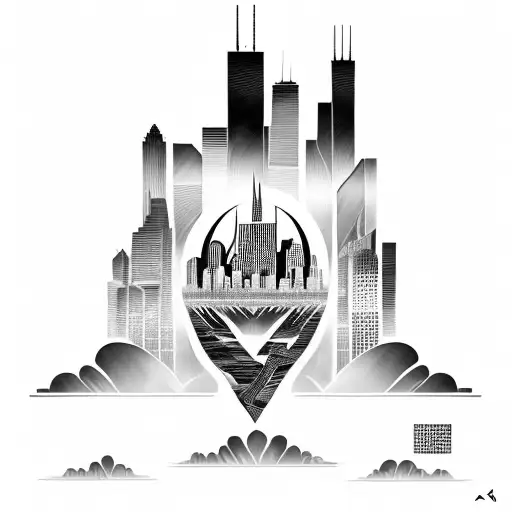 African Tribal Sunrise Integrated With The Chicago Skyline Technology And Binary Coding