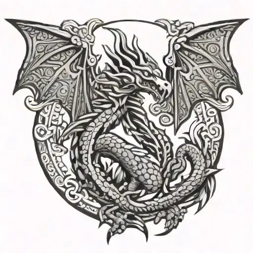 Aztec Dragon Flying Towards The Sun