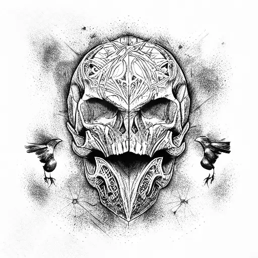 Biomechanic Skull And Crow