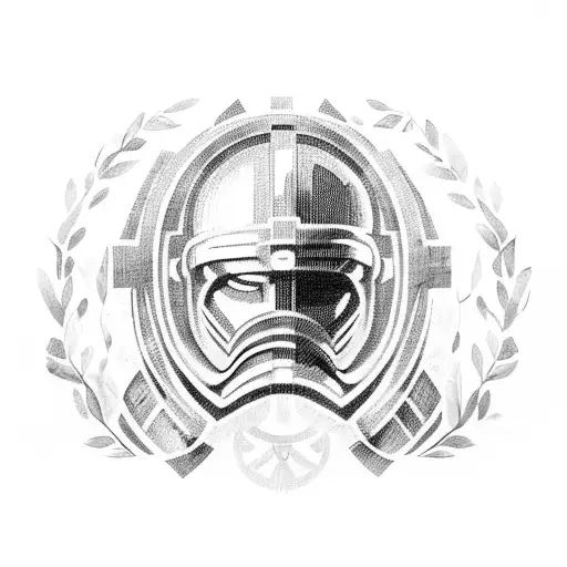 Spartan Helmet Sideways Around A Wreath Of Olive Trees