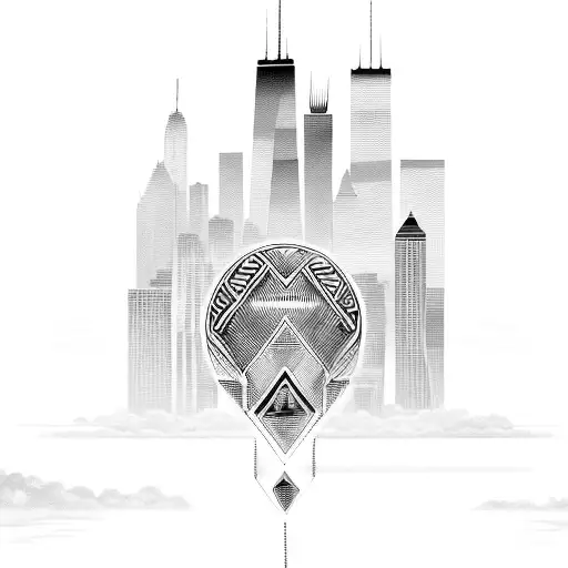 African Tribal Sunrise Integrated With The Chicago Skyline Technology And Binary Coding