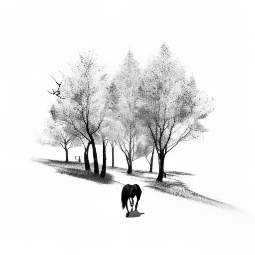 A Horse Trotting On A Trail Surrounded By Trees