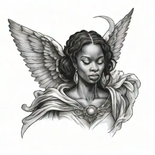 African Female Angel Looking Down From Heaven In A Wrinkly Garment