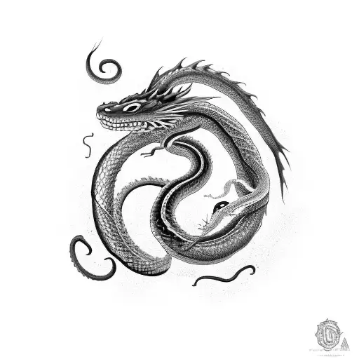 A Dragon And Snake Intertwined In A Dance