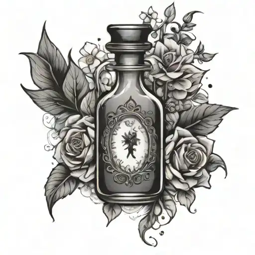 Witchy Vibes With Magical Potion Bottle Surrounded By Flowers