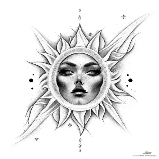 Woman Witch All Body With Power Of Feminine With Flowers Moon And Sun