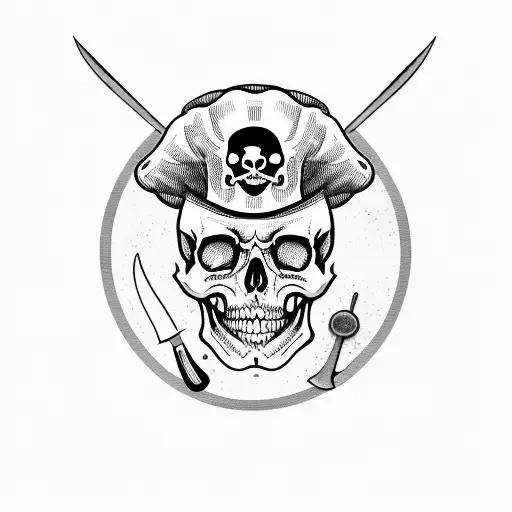 A Pirate Skull Holding A Knife And A Cleaver With A Chef's Hat On A Pirate Ship Flag
