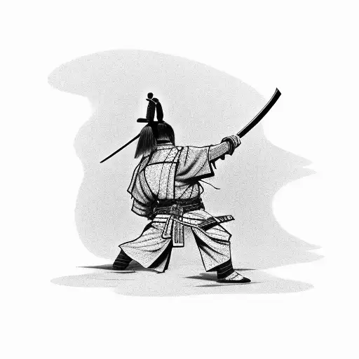 Lone Samurai In Village