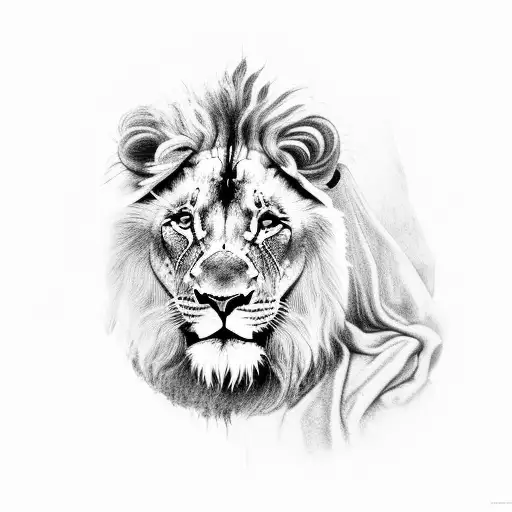 An Intricate Black And Grey Portrait Of Jesus Christ With A Lion's Mane