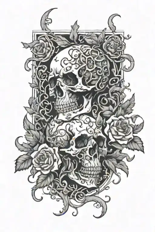 Vines With Thorns Wrapping Around Skulls And Flowers