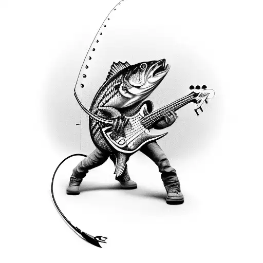 A Fishing Lure Shaped Like A Bass Guitar With Motorcycle-themed Details