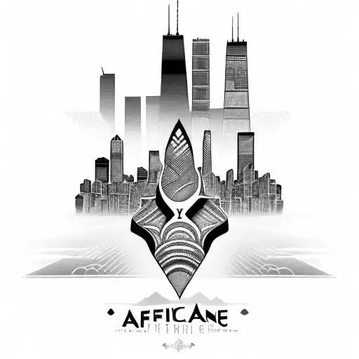 African Tribal Sunrise Integrated With The Chicago Skyline Technology And Binary Coding
