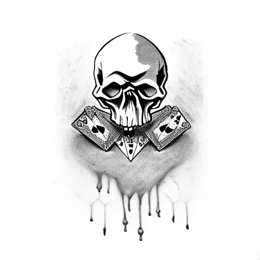 Skull Dripping Down To Dead Man Hand In Poker