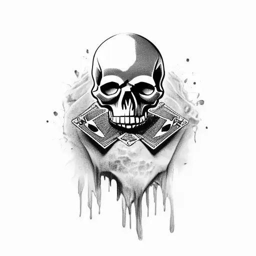 Skull Dripping Down To Dead Man Hand In Poker