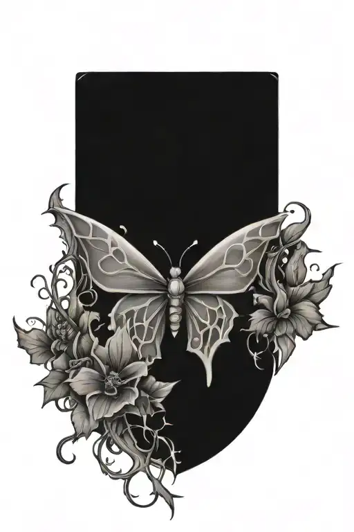 Vines Thorns Growing Up With A Butterfly's With Skulls In Wings