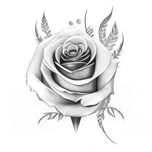 Rose On Hand With Feathers Going Up Arm