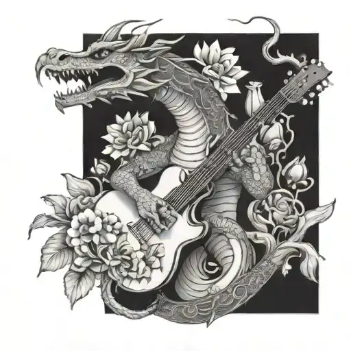 A Dragon Playing A Guitar Made Of Flowers