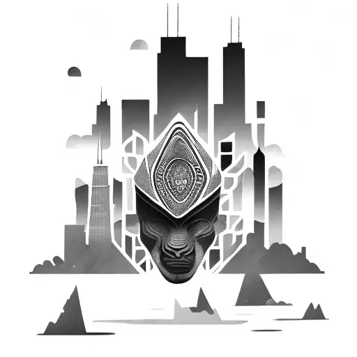 African Tribal Sunrise Integrated With The Chicago Skyline Technology And Binary Coding