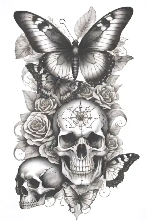 Butterfly And Moth And Skull