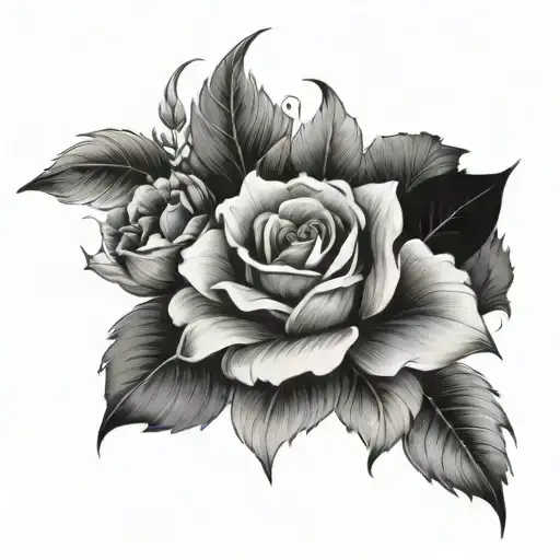 A Combination Of Floral Elements And Sport Symbols In A Black-grey Style